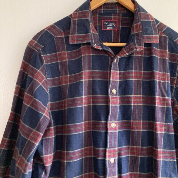 UNTUCKit Flannel Shirt Blue Plaid Long Sleeve Preppy Cozy Size Medium - Picture 3 of 7